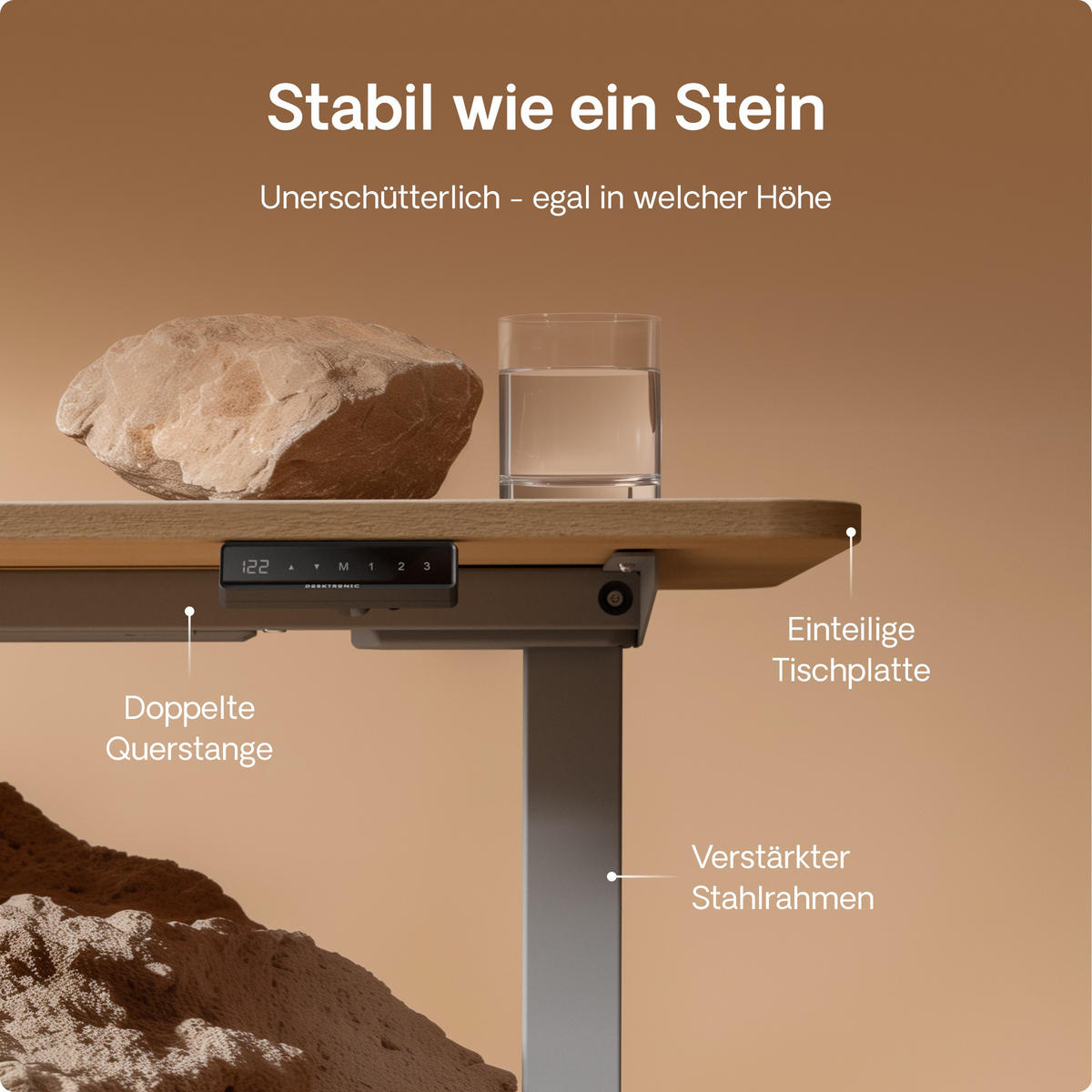 SCHREIBTISCH Elektrisch Höhenverstellbarer HomeOne 120x60cm Grau/Eiche mit Memory-Funktion, Anti-Kollisions Technologie - Eichefarben/Grau, Holzwerkstoff (60/120/72cm) - Desktronic
