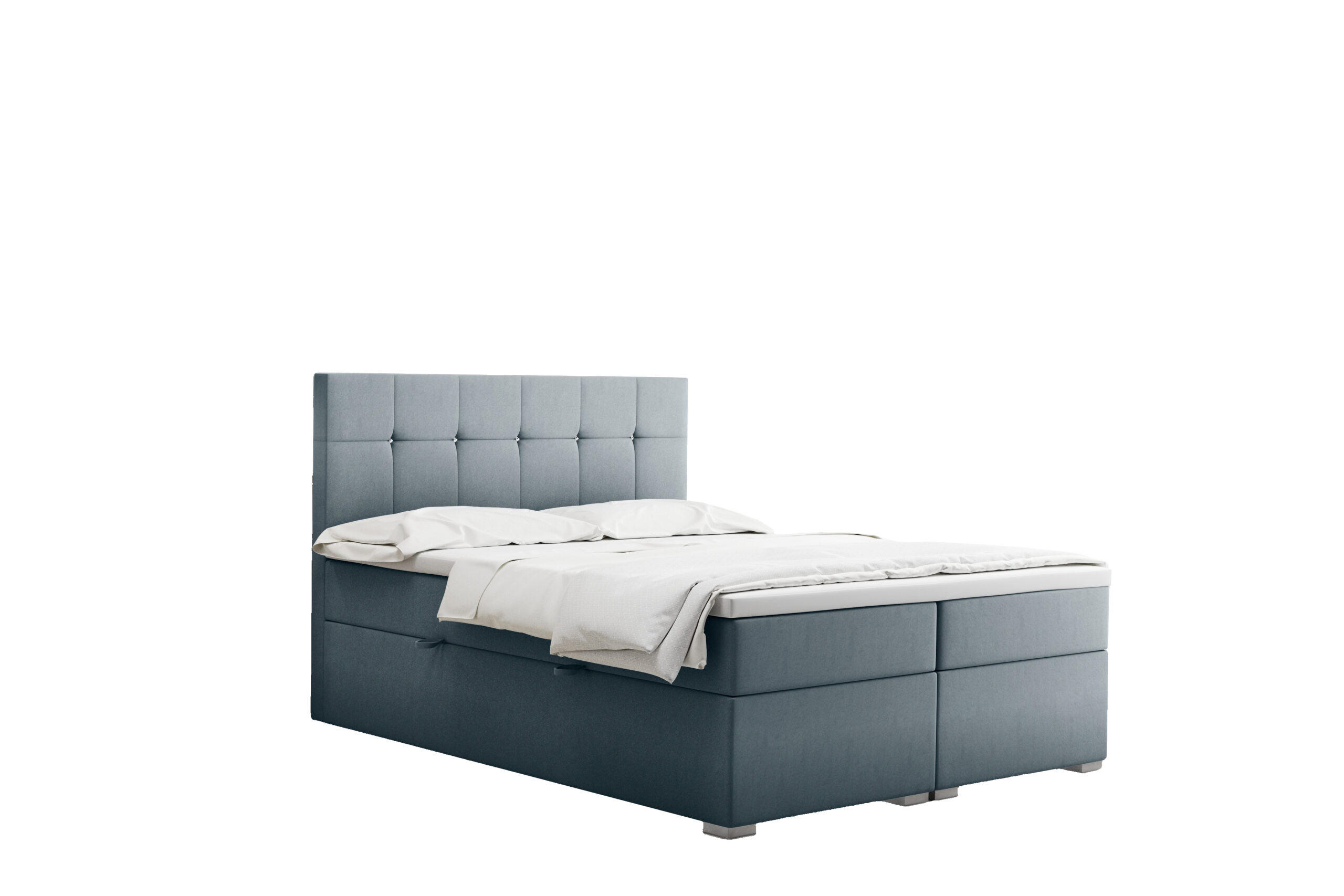 BOXBETT Mit Matratze Und Bettkasten LINDT Stoff Velvet 200x200 cm Hellgrau H2-Pocket - Hellgrau, Holz/Holzwerkstoff (200/200cm) - Kaiser Möbel
