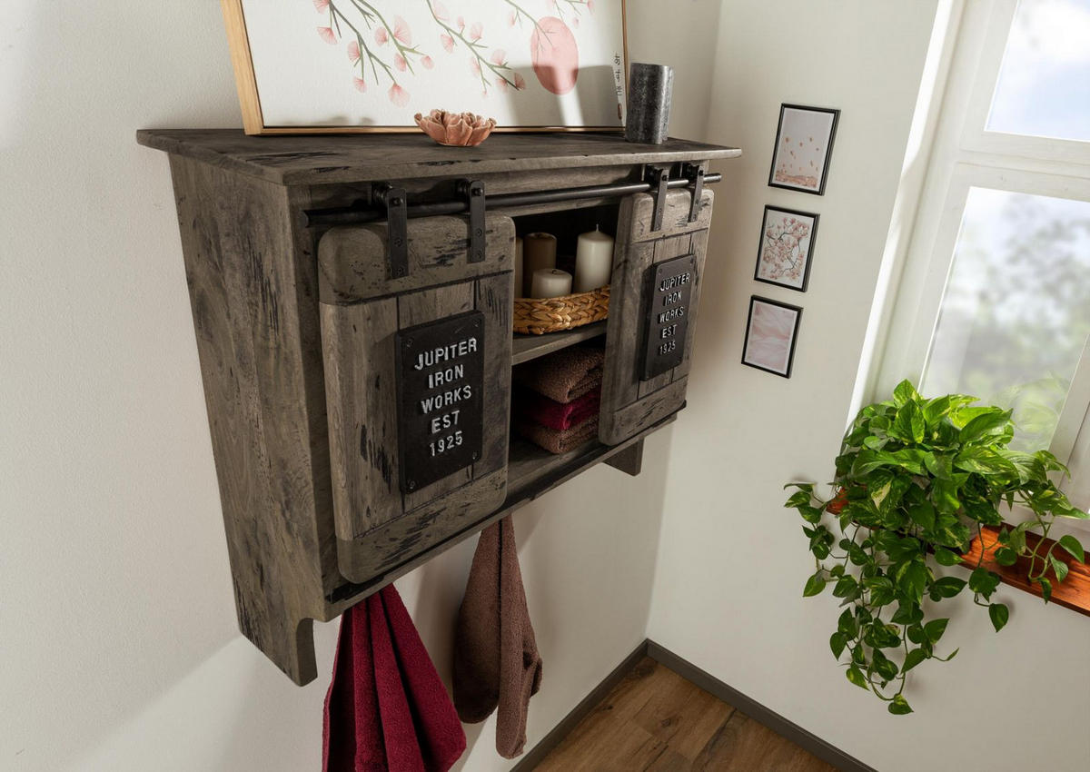 WANDGARDEROBE Mango 90x30x75 grau lackiert RAILWAY #260 - Grau, Holz (90/75/30cm) - Massivmoebel24