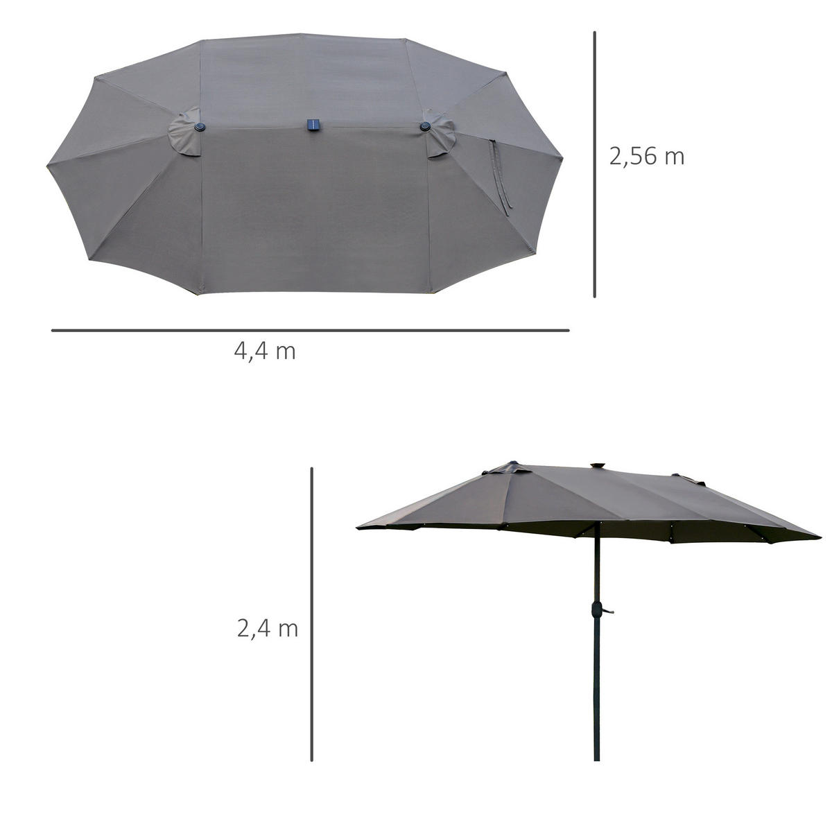 DOPPELSONNENSCHIRM 440 x 260 cm mit Handkurbel Oval Metall Dunkelgrau - Dunkelgrau, Kunststoff (440/260cm) - Outsunny