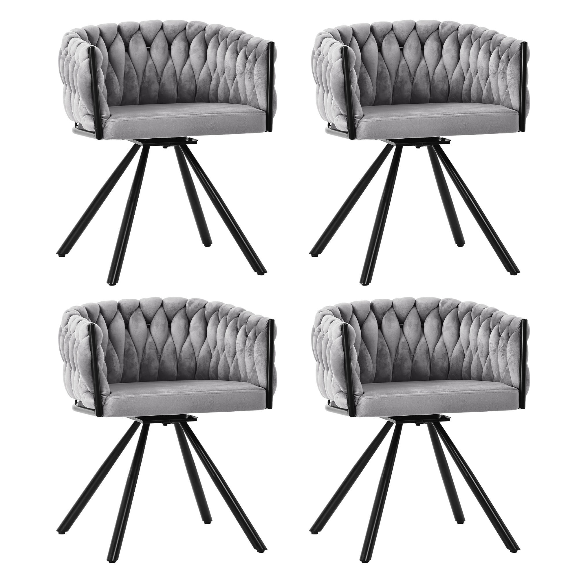 ARMLEHNSTUHL-SET DE-35684 4 Stück 360° drehbar mit Samtbezug Grau - Grau, Metall (59/72/54cm) - ComfortXL