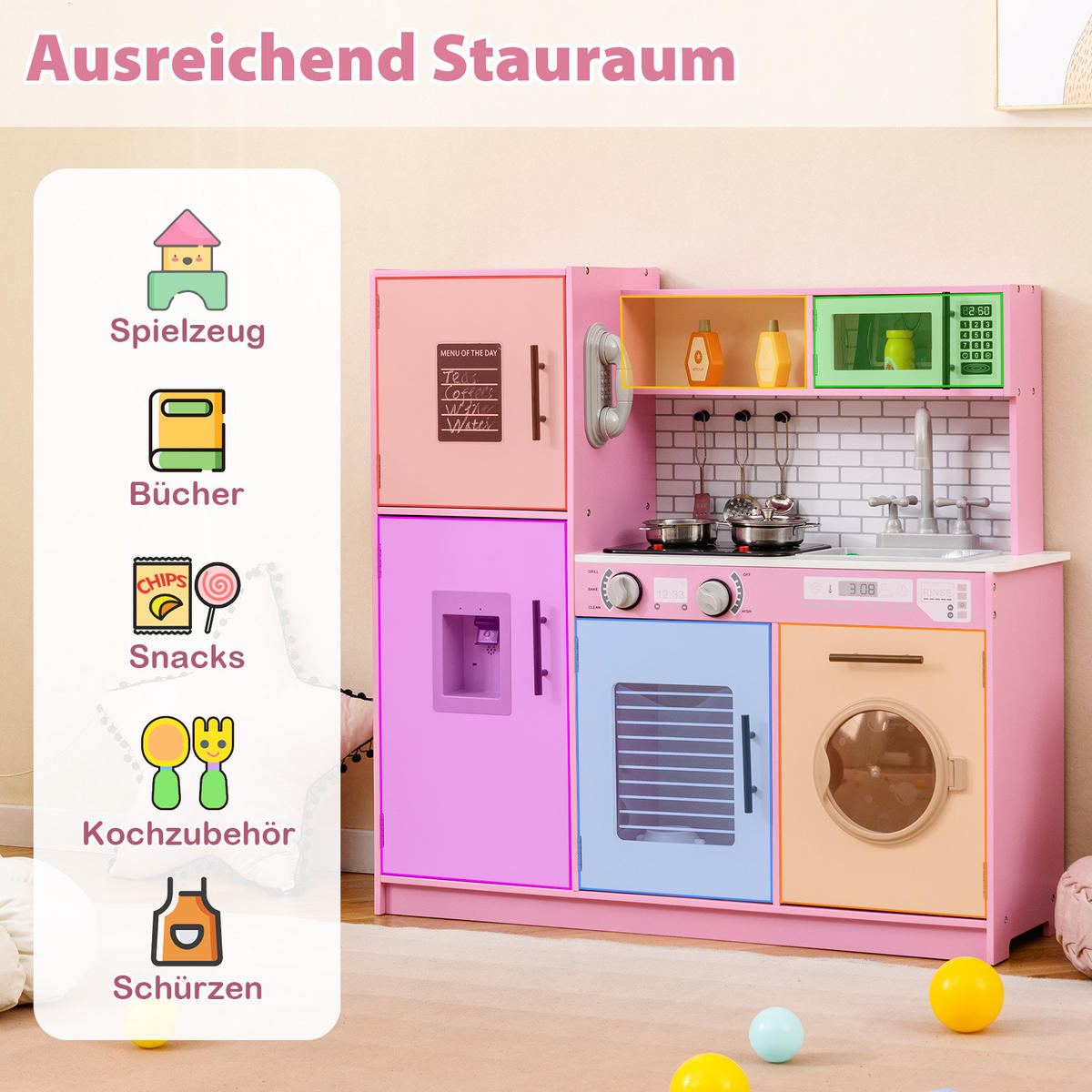 KINDERKÜCHE Rosa - Pink, Holzwerkstoff (82/80.5/25cm) - COSTWAY