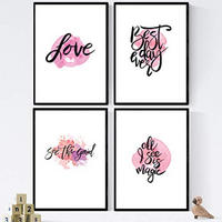 POSTER Set mit 4 glücklich und bunt ‚Love‘ A4 Schwarzer Rahmen - Schwarz, Papier (29.7/3cm) - Nacnic