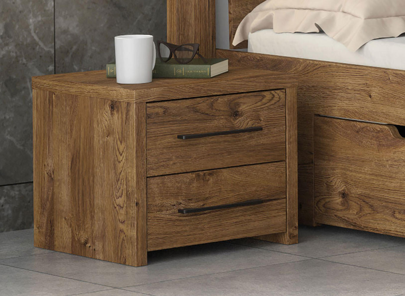 NACHTKONSOLEN 2ER SET Eiche ribbeck je 43 / 35 / 39cm - Eichefarben/Schwarz, Holz/Holzwerkstoff (43/39/35cm) - Feldmann-Wohnen