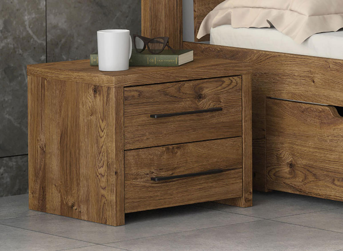 NACHTKONSOLEN 2ER SET Eiche ribbeck je 43 / 35 / 39cm - Eichefarben/Schwarz, Holz/Holzwerkstoff (43/39/35cm) - Feldmann-Wohnen