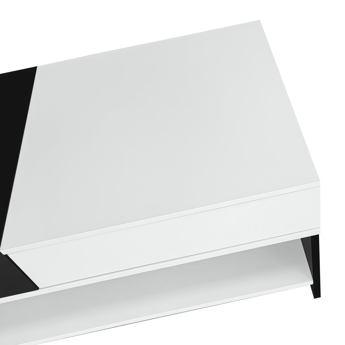 COUCHTISCH 100/48/40 cm schwarz-weiß mit 2 Schubladen und Hochglanz-Tischplatte - Schwarz, Holzwerkstoff (100/48/40cm) - OKWISH