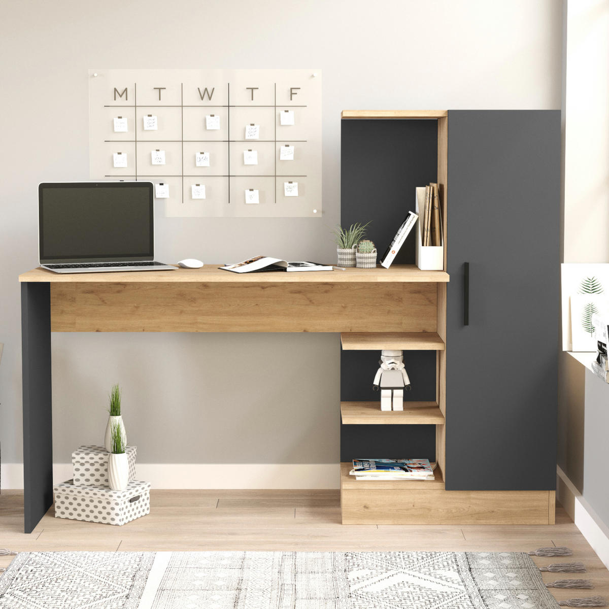 SCHREIBTISCH Varhalo - Eichefarben/Anthrazit, Holzwerkstoff (40/152.5/120cm) - [en.casa]