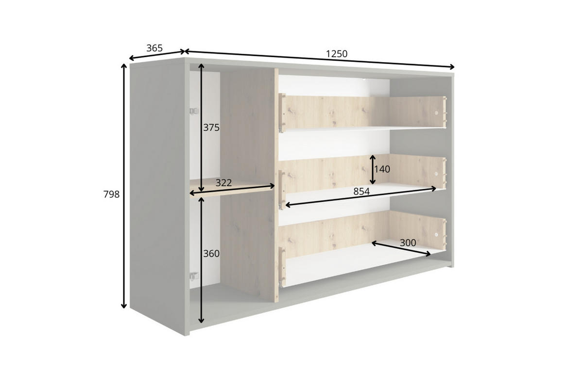 KOMMODE RON 125 cm breit in Graphit / Artisan Eiche - Graphitfarben/Eiche Artisan, Holzwerkstoff (125/80/37cm) - Deine Möbel 24