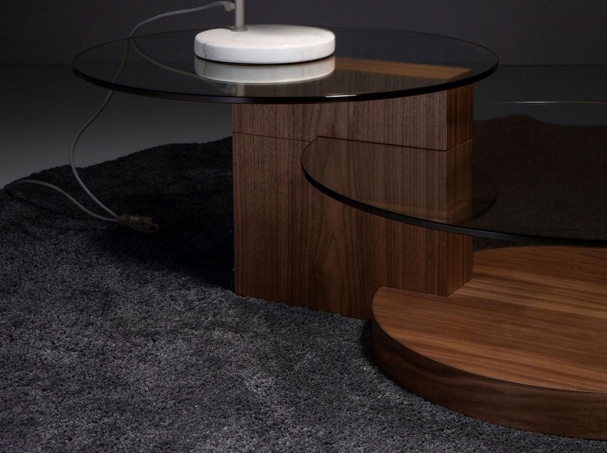 COUCHTISCH Runder Couchtisch aus gehärtetem Glas und Nussbaumholz 120/80/38 cm - Transparent/Nussbaumfarben, Glas/Holz (80/120/38cm) - ANGEL CERDA