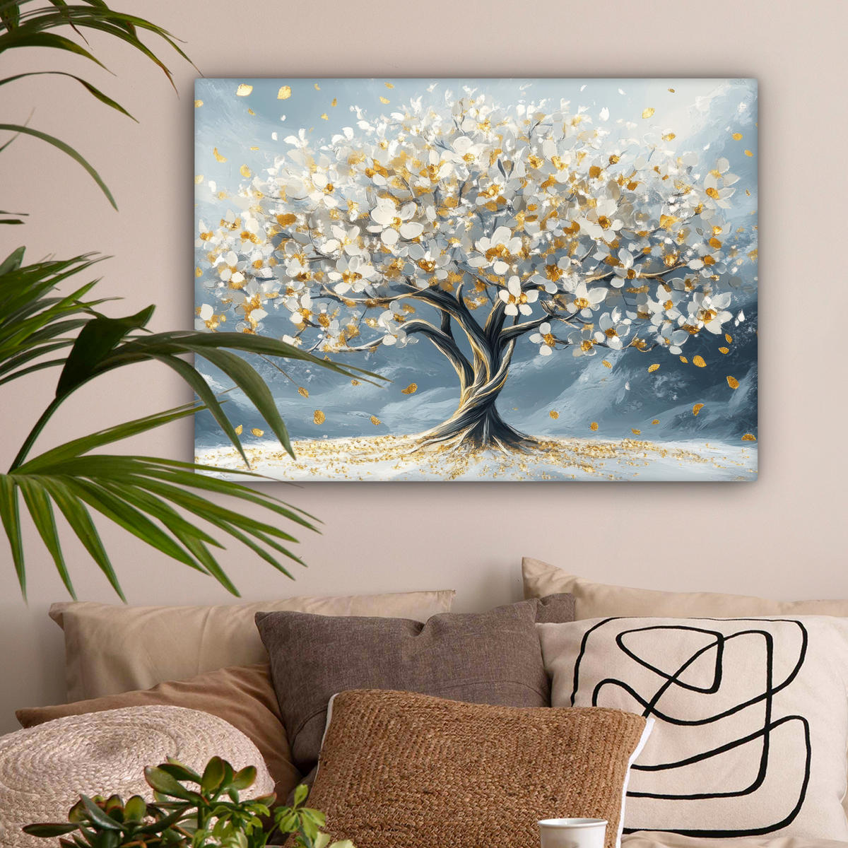 LEINWANDBILD Baum - Winter - Baum des Lebens - Modern - Gold Wandbilder 80x60 cm - Goldfarben, Textil (80/60cm) - MuchoWow