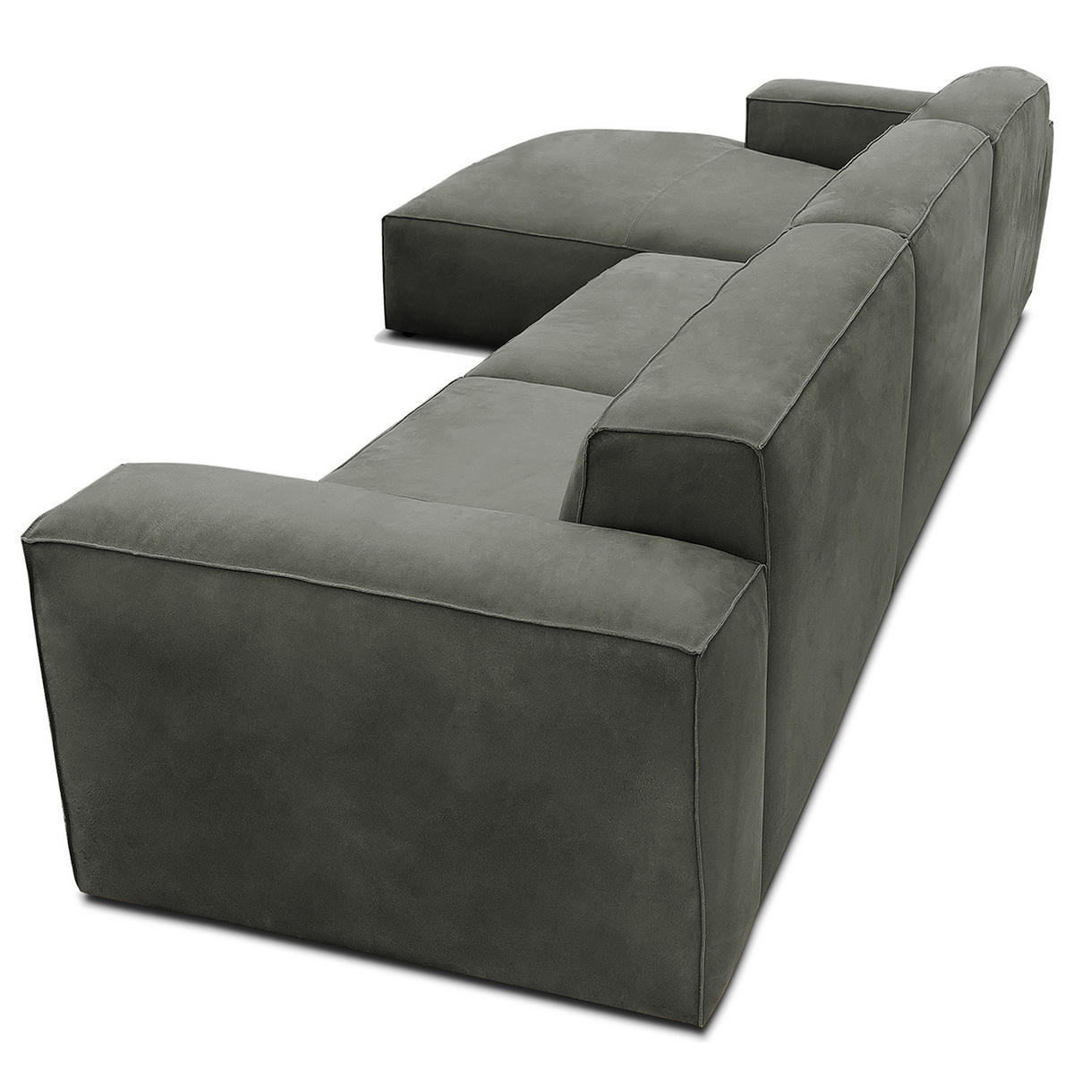 ECKSOFA mit Longchair - Anthrazit/Schwarz, Leder/Kunststoff (345/170cm) - home24
