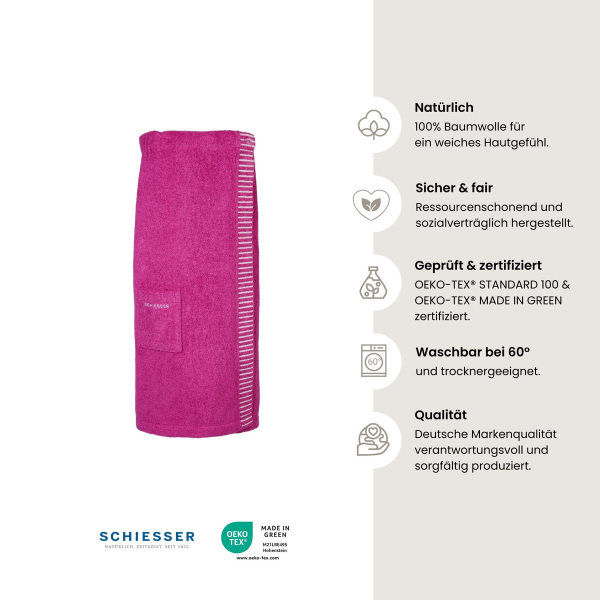SAUNAKILT Rom Damen - 36-42 - Fuchsia - Violett, Textil (80/130cm) - SCHIESSER