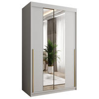 SCHIEBETÜRENSCHRANK mit Spiegel 120 cm Breite, weiß mit goldenem Griff - Goldfarben/Weiß, Holzwerkstoff (120/200/62cm) - Home Collective
