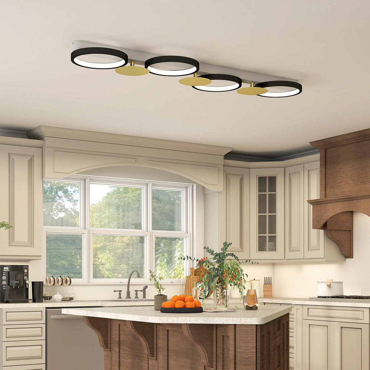 DECKENLEUCHTE LED 38W 1500LM 3000K-6500K Deckenlampe mit 4 Glühbirnen Szenenmodi - Schwarz, Metall (100/31/7cm) - HOMCOM