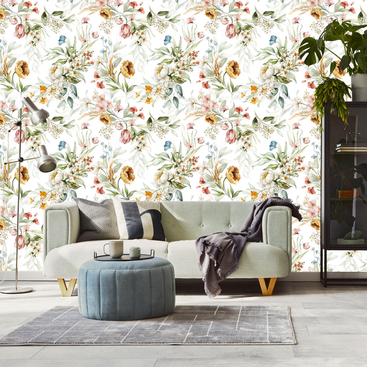 VLIESTAPETE Aquarell-Wiesenblumen – Bunt, Weiß – 50x1000 cm - Multicolor/Weiß, Papier (50/1000cm) - Muralo