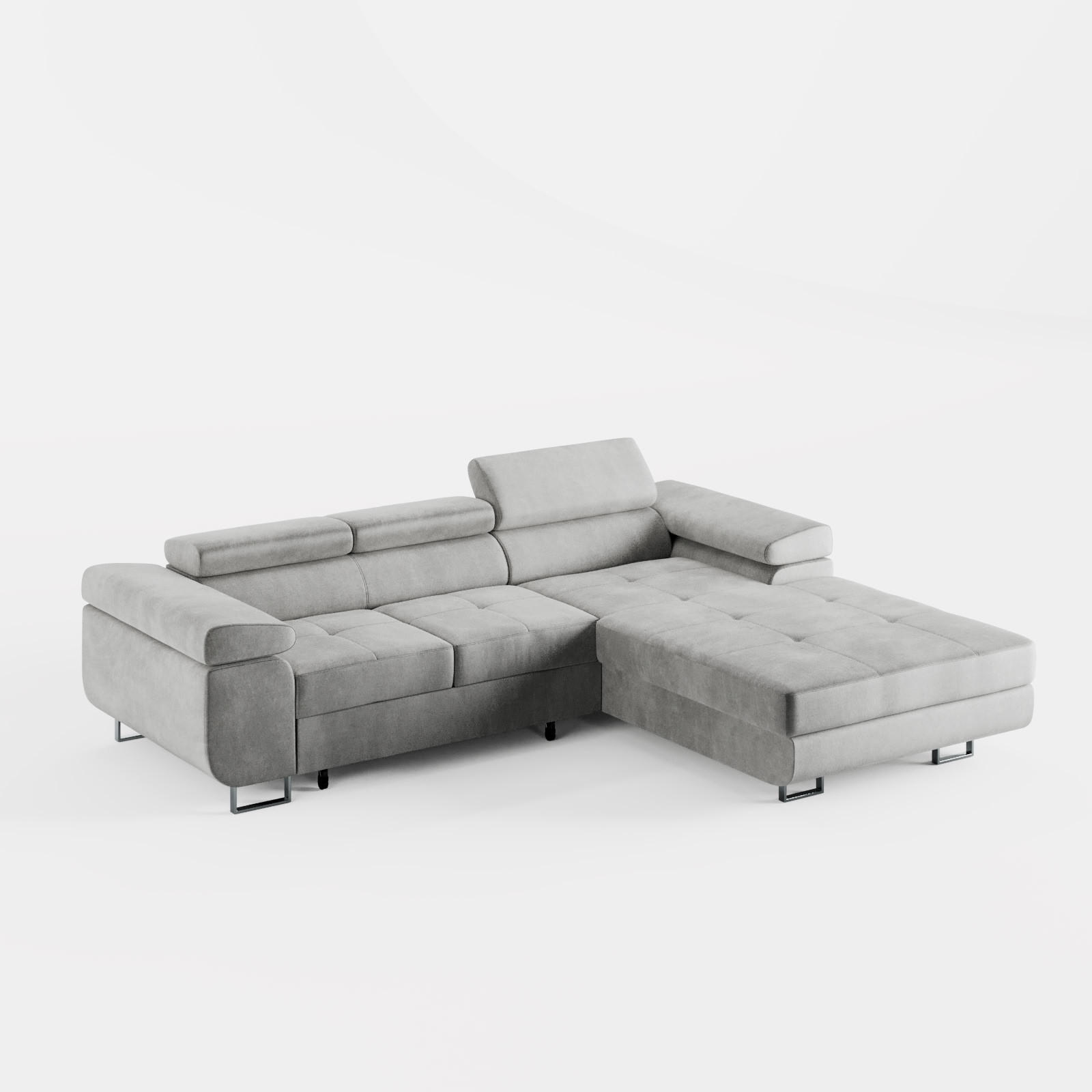 ECKSOFA VEMO CORE Rechts Grau Velours-Stoff mit Schlaffunktion und Bettkasten - Grau, Holz/Metall (280/205cm) - Barchello