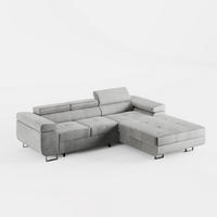 ECKSOFA VEMO CORE Rechts Grau Velours-Stoff mit Schlaffunktion und Bettkasten - Grau, Holz/Metall (280/205cm) - Barchello
