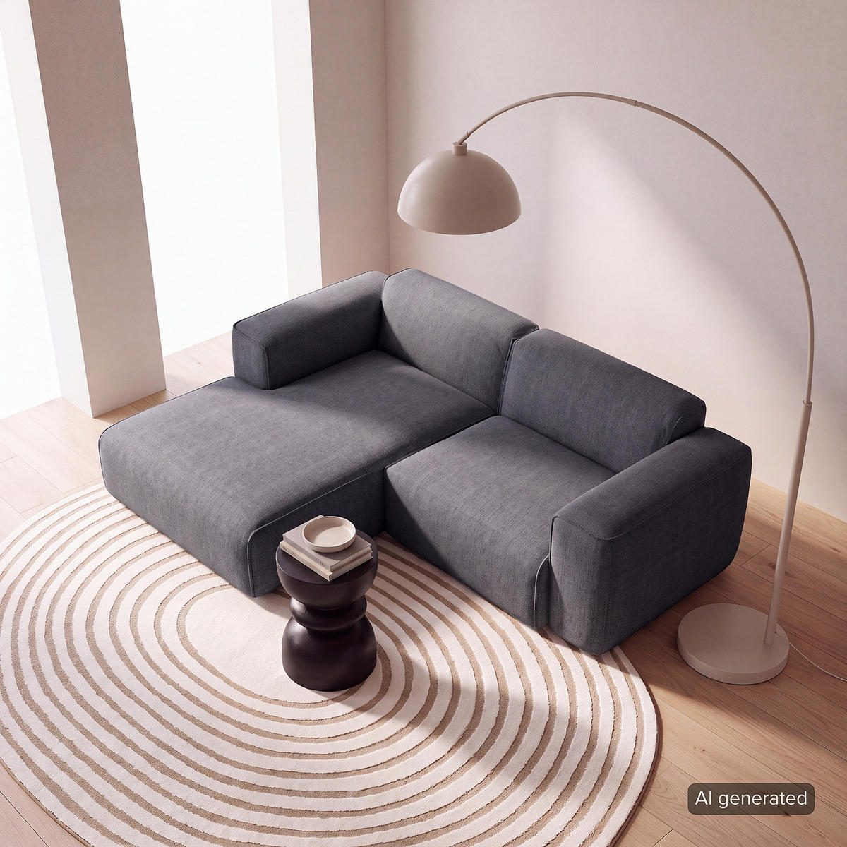ECKSOFA mit XL-Longchair - Schwarz/Grau, Kunststoff/Textil (260/171cm) - home24