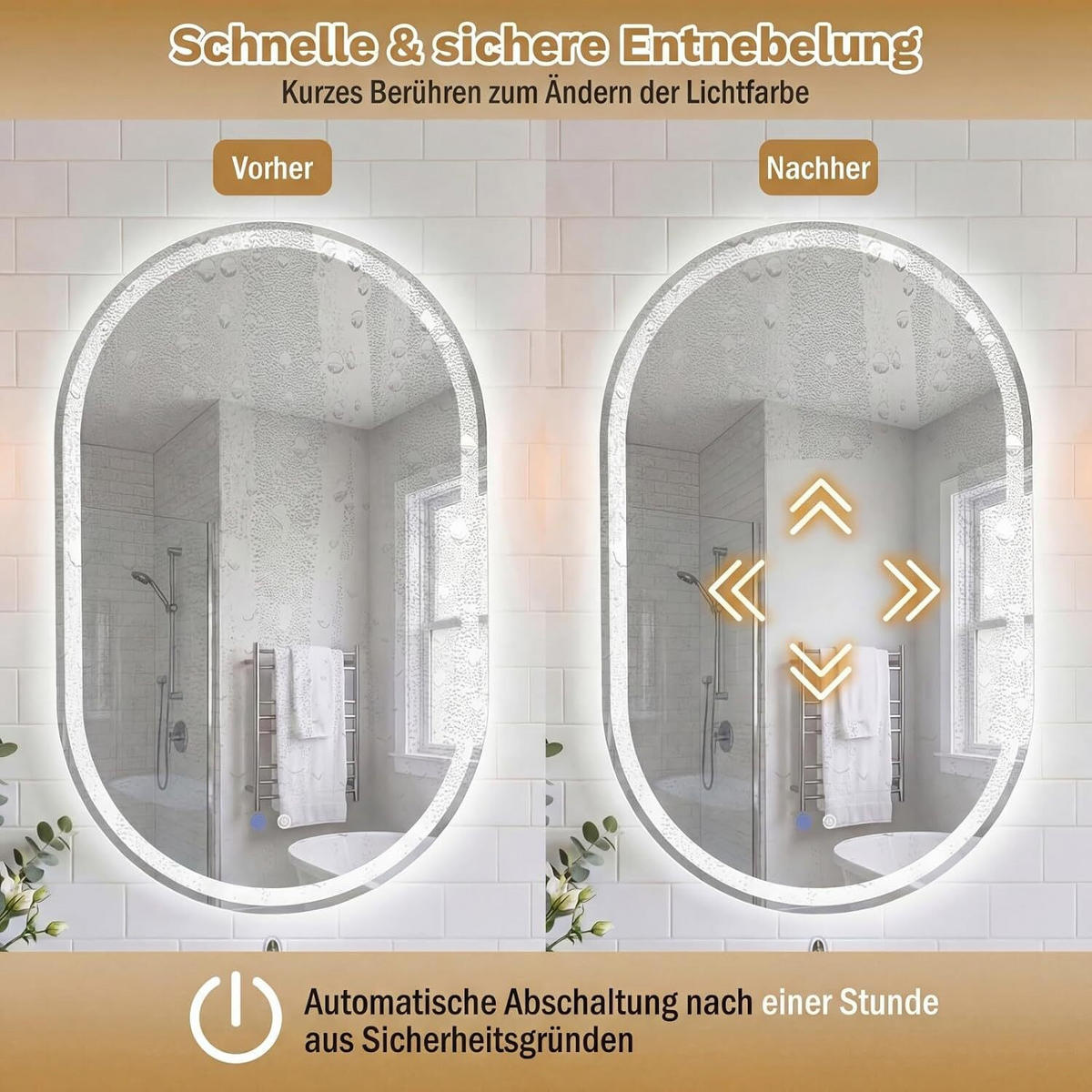 BADSPIEGEL mit Beleuchtung silber - Silberfarben, Glas (50/80/3cm) - COSTWAY