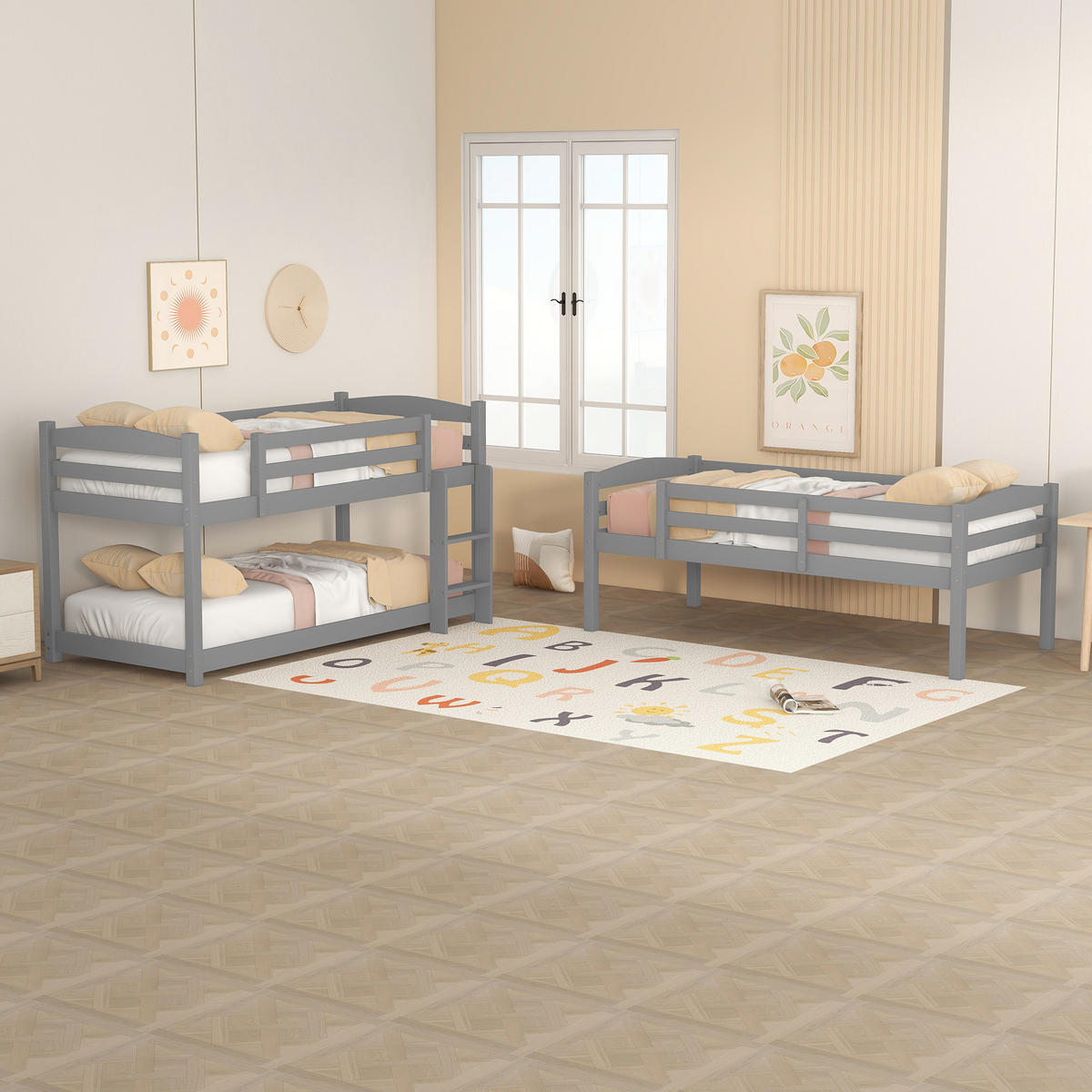 ETAGENBETT 90 x 200 cm, Einzel-/Dreibett aus Holz für Kinder, ohne Matratze, grau - Grau, Holz (90/200cm)