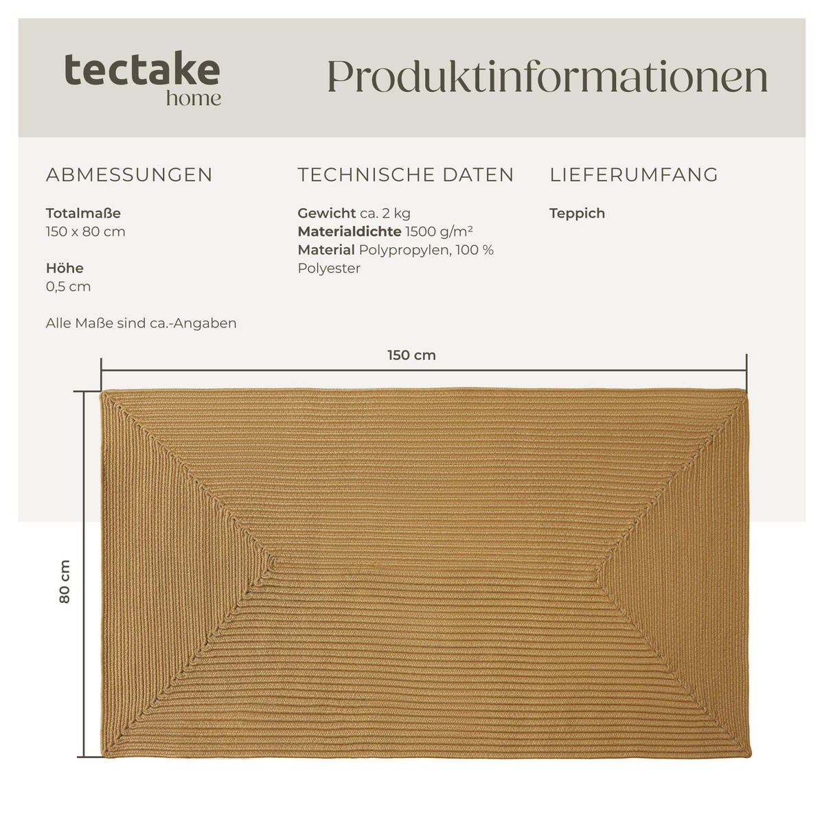 GEFLOCHTENER-TEPPICH Raya,strapazierfähig und pflegeleicht,braun - Braun, Textil (80/150cm) - tectake