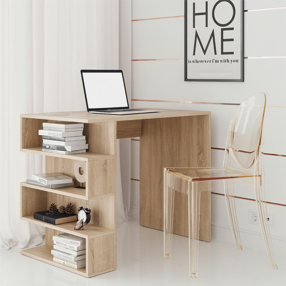 SCHREIBTISCH SOLA BRK2 Eiche Sonoma - Sonoma Eiche, Holzwerkstoff/Kunststoff (59/120/73cm) - Komodee