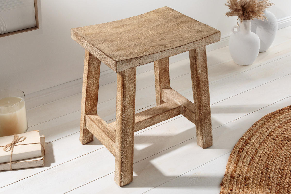 HOCKER FINCA Mango Beige 45 cm - Beige/Braun, Mangoholz/Holz (40/45/30cm) - riess-ambiente