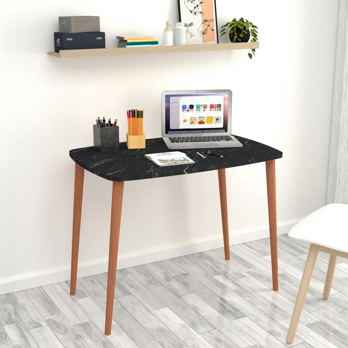 SCHREIBTISCH Kongsberg - Schwarz/Naturfarben, Holz/Holzwerkstoff (60/90/70cm) - [en.casa]