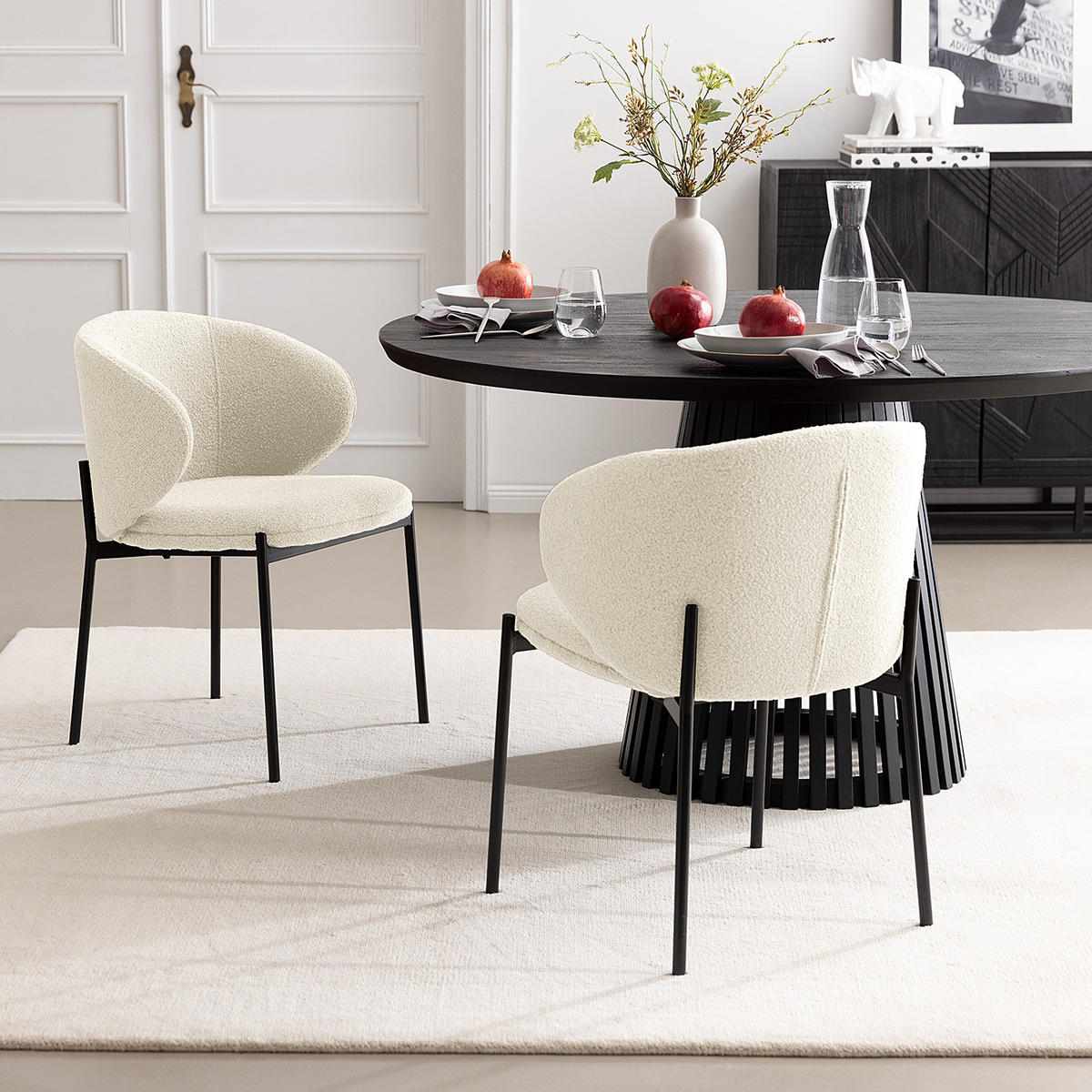 POLSTERSTUHL - 2er-Set - Stahl / Bouclé - Creme, Textil/Metall (57/76/58cm) - home24