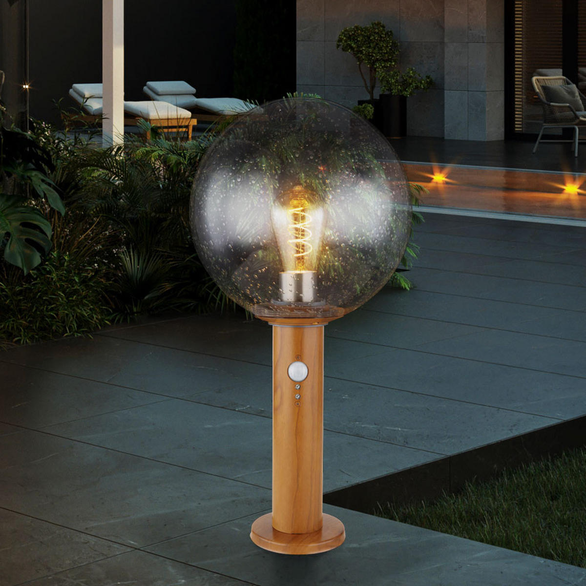 LED AUSSENLEUCHTE OSSY Holzoptik Braun - Braun, Glas (25/25/50cm) - Globo Lighting