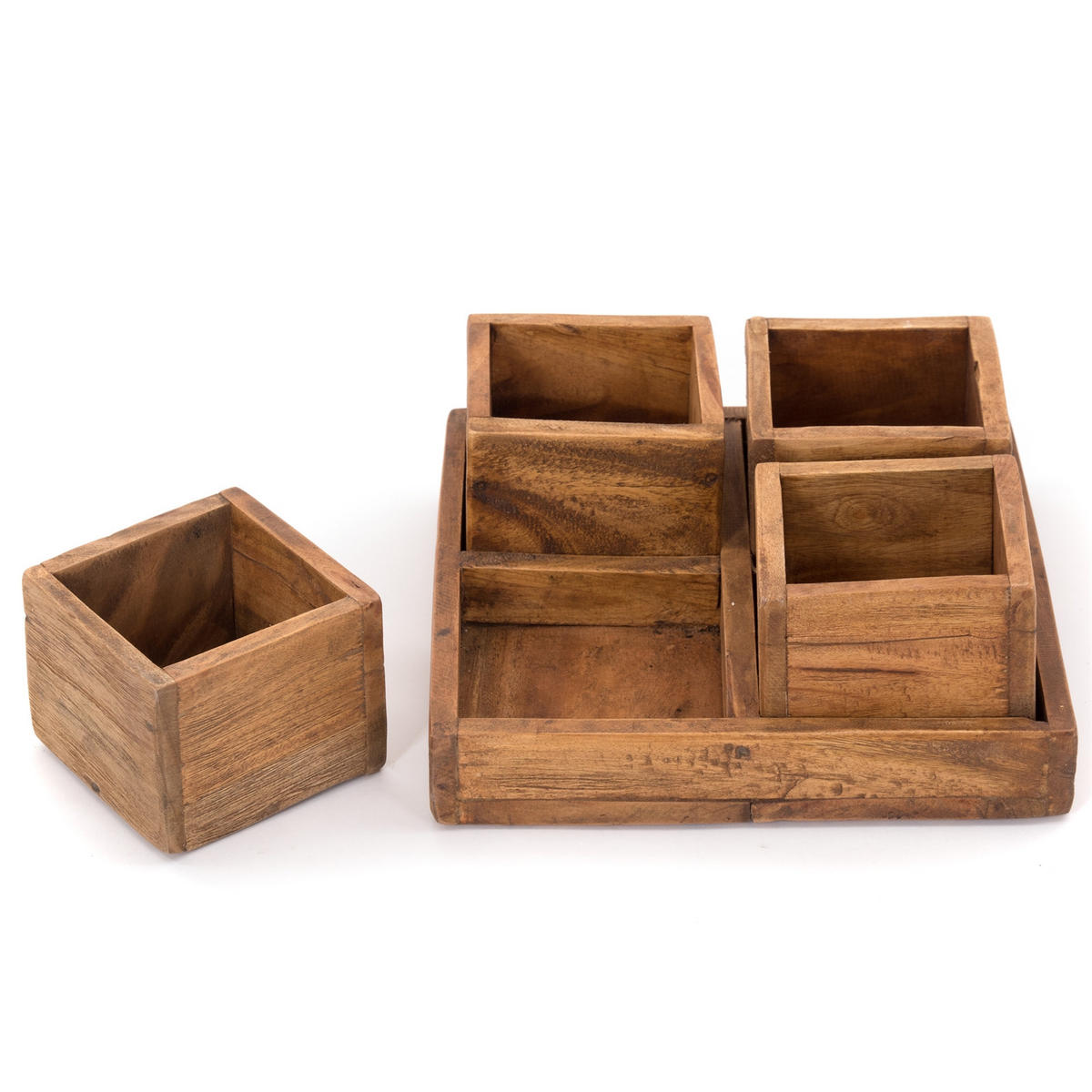 KISTEN-SET Cubo 5-tlg. Massivholz 01 natur-vintage - Naturfarben, Holz (4cm) - DESIGN DELIGHTS