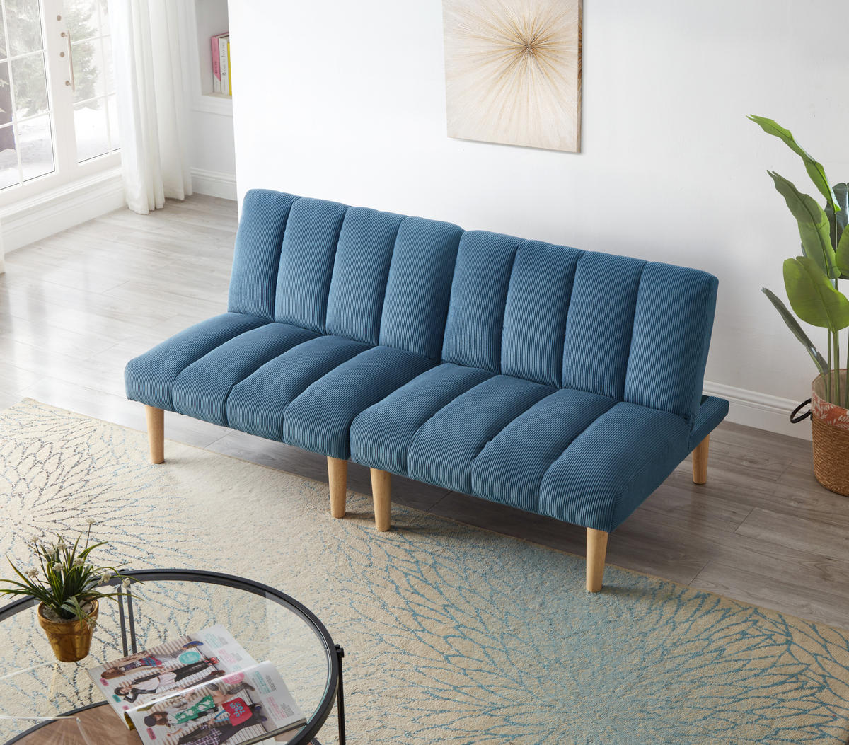 2-SITZER SCHLAFSOFA Cord Blau mit 3-fach verstellbarer Rückenlehne - Blau, Holzwerkstoff/Textil (167/72/82cm) - WISHDOR