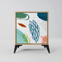 SIDEBOARD BOTANICAL HURRICANE, Eichefarben, 57,5x42x70,5 cm, Schwarze Metall-Sternfüße - Eichefarben/Multicolor, Holzwerkstoff/Metall (57.5/70.5/42cm) - SpaceRebels