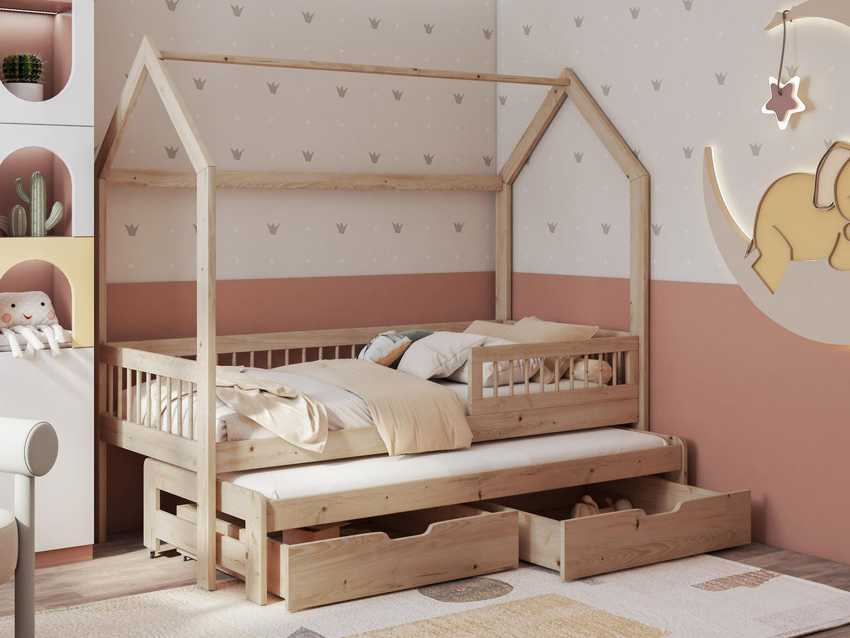 HAUSBETT Asher 90 - Naturfarben, Holz (90/200cm) - MIRJAN24