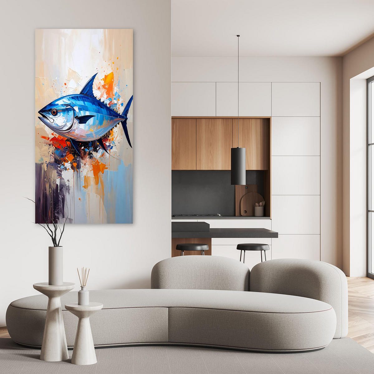 LEINWANDBILD Fisch Meer Ozean Natur 40x80cm - Blau, Textil (40/80cm) - Feeby