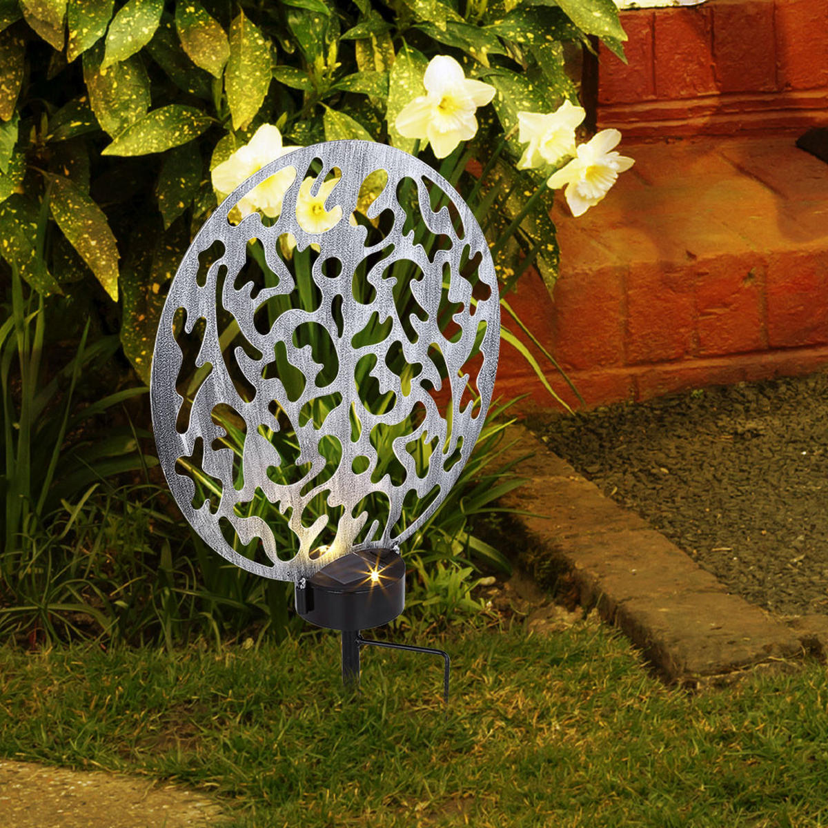 LED AUSSENLEUCHTE Solar Steckleuchte Silber - Silberfarben, Metall (30/10/41cm)