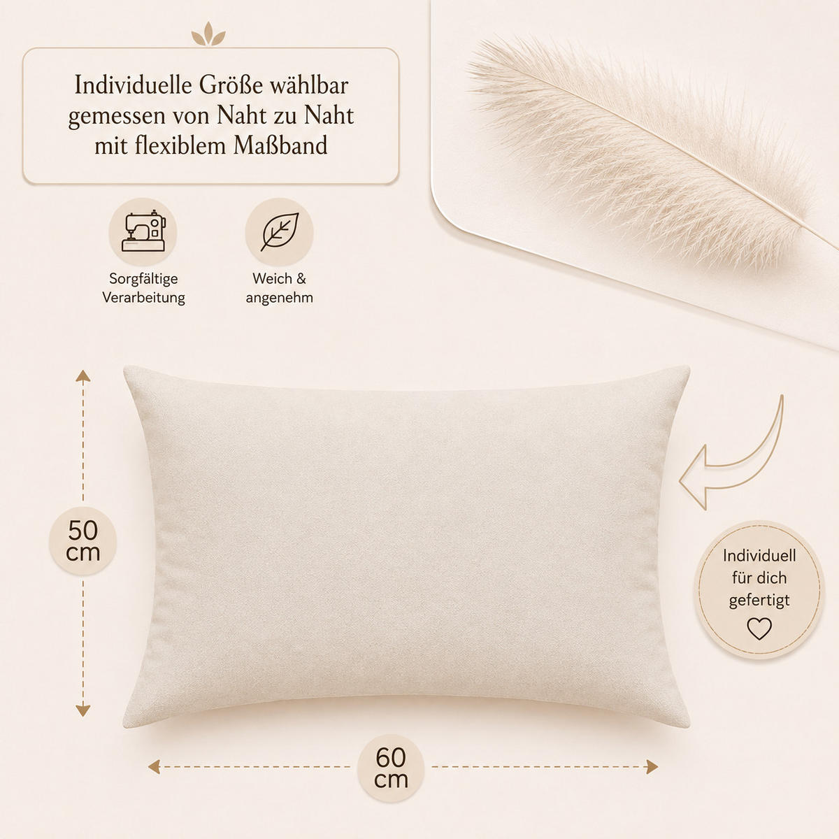 FEDERKISSEN 50/60 cm Baumwolle - Creme, Textil (50/60cm) - TiborTex