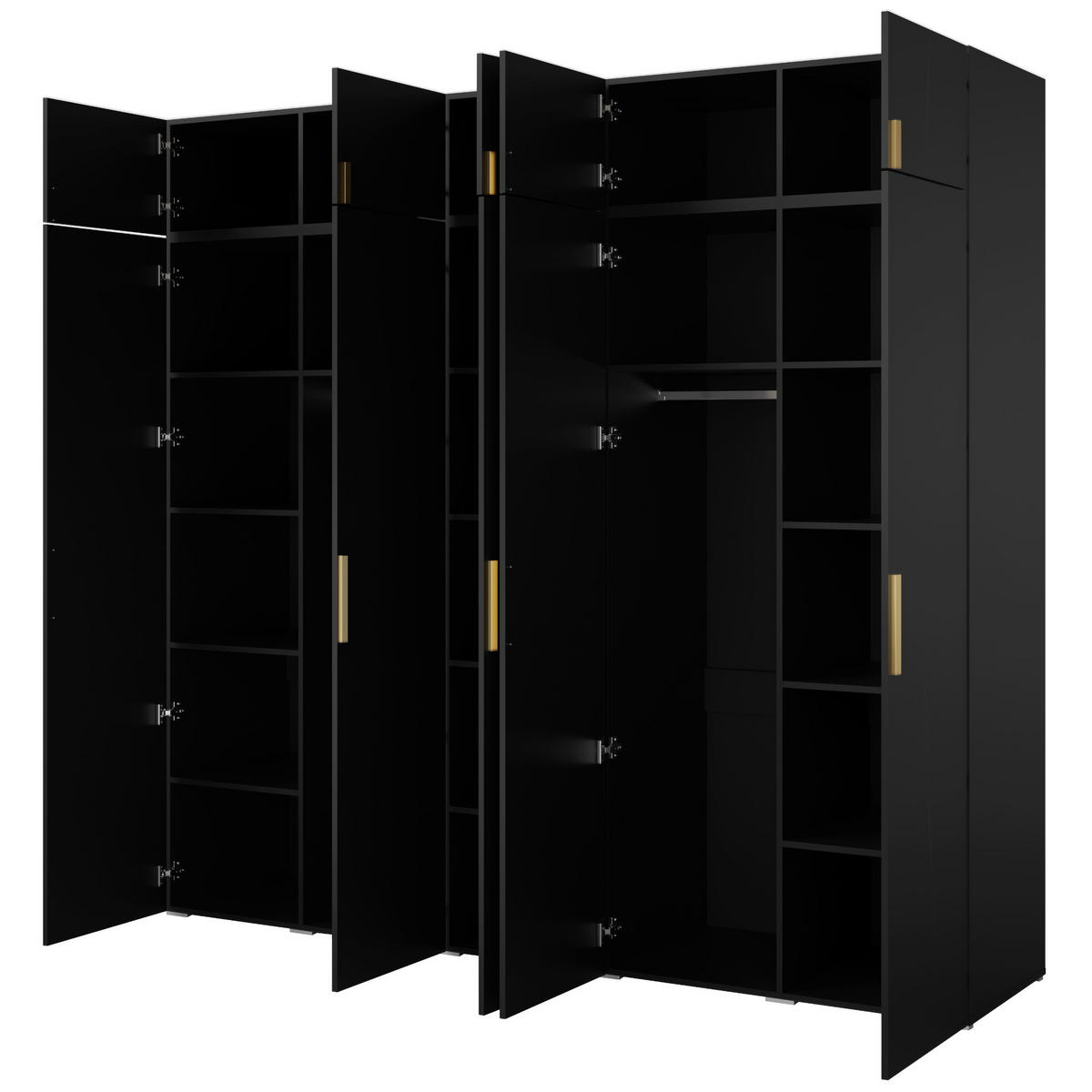 DREHTÜRENSCHRANK mit Aufsatz Napoli 5D 250 Schwarz (schwarzer oder goldener Griff) - Silberfarben/Schwarz, Holzwerkstoff/Kunststoff (250/35/60cm) - mzm24