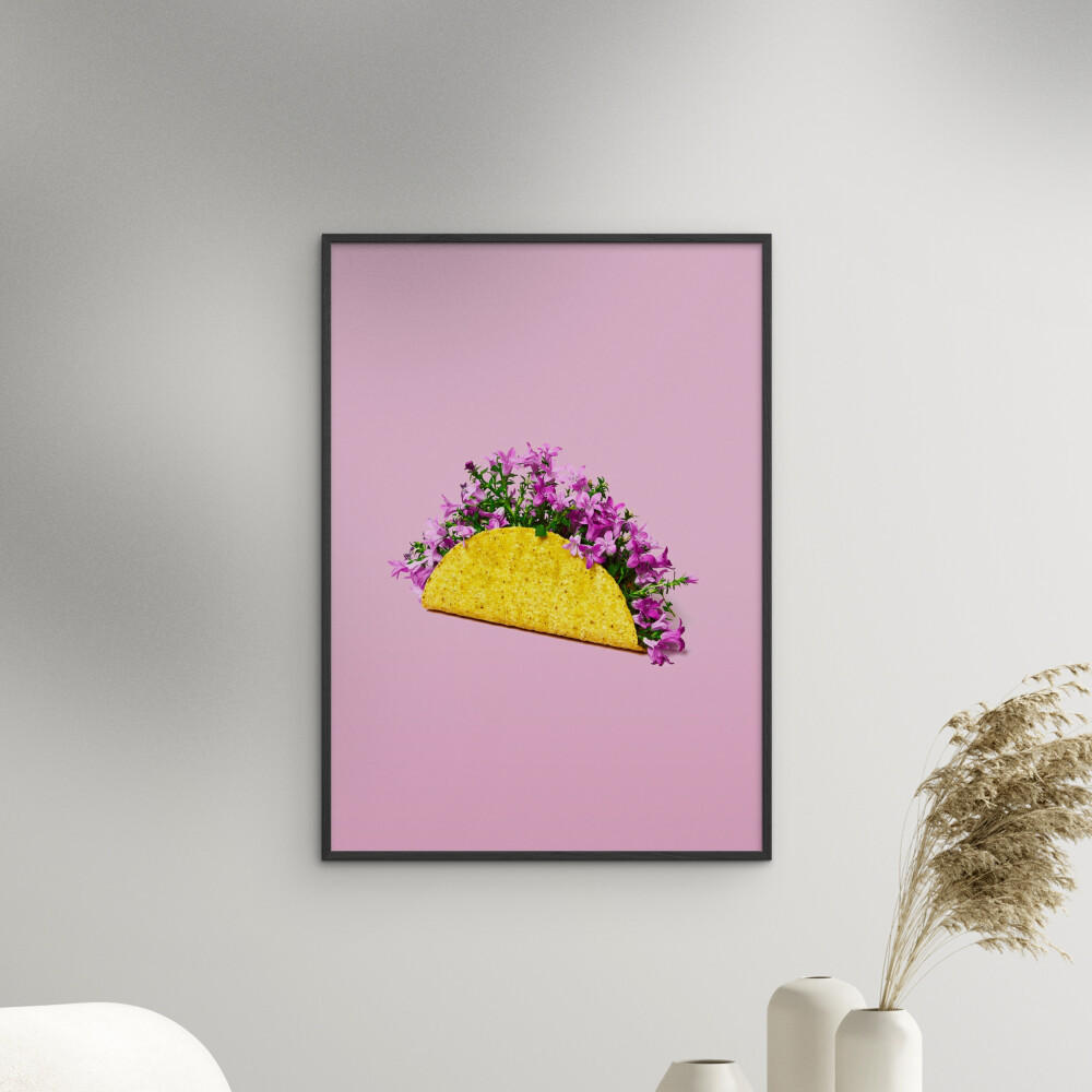 POSTER mit Rahmen Supermercat - Flower taco - Pink/Schwarz, Holz/Papier (70/100cm) - Poster&Frame