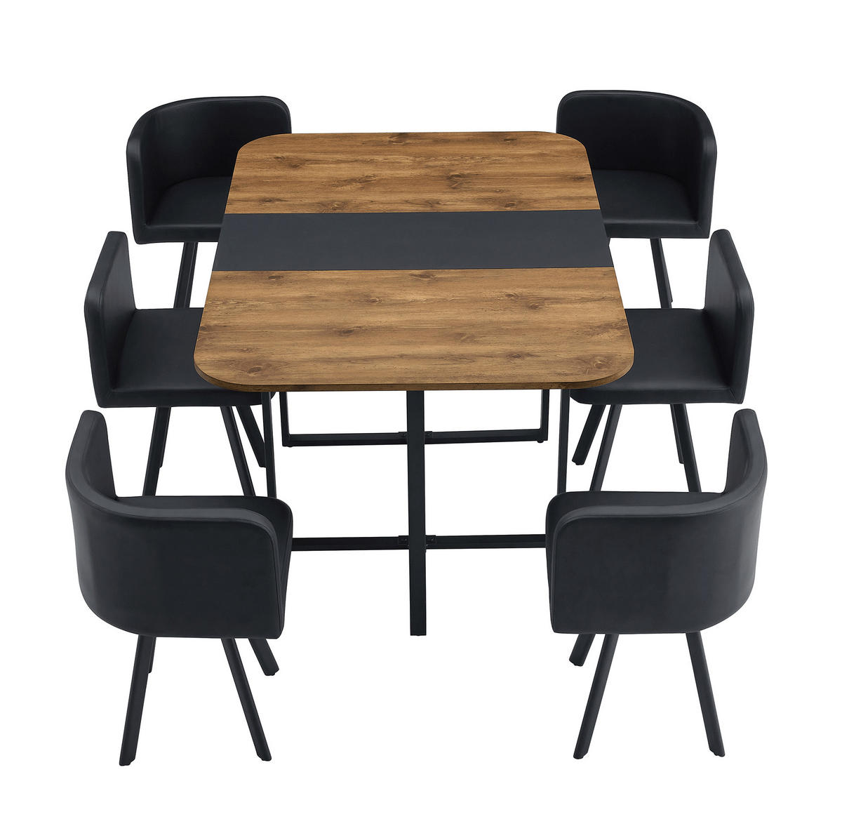 ESSTISCH-SET ausziehbar für 4-6 Personen MDF/Metall Schwarz/Natur 3-tlg. - Schwarz, Metall (100/79/150cm) - Meubliv