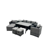 LOUNGEGARNITUR mit Stuhl,Beistelltisch Polyrattan Dunkelgrau 8-Sitzer - Dunkelgrau/Grau, Glas/Kunststoff - Fimous