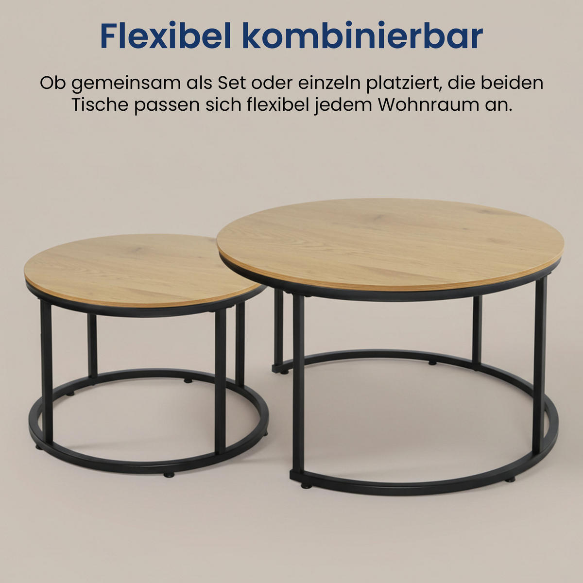 COUCHTISCH 2er Set rund Eiche hell - Hellbraun, Holzwerkstoff (70/70/42.5cm) - Home Collective