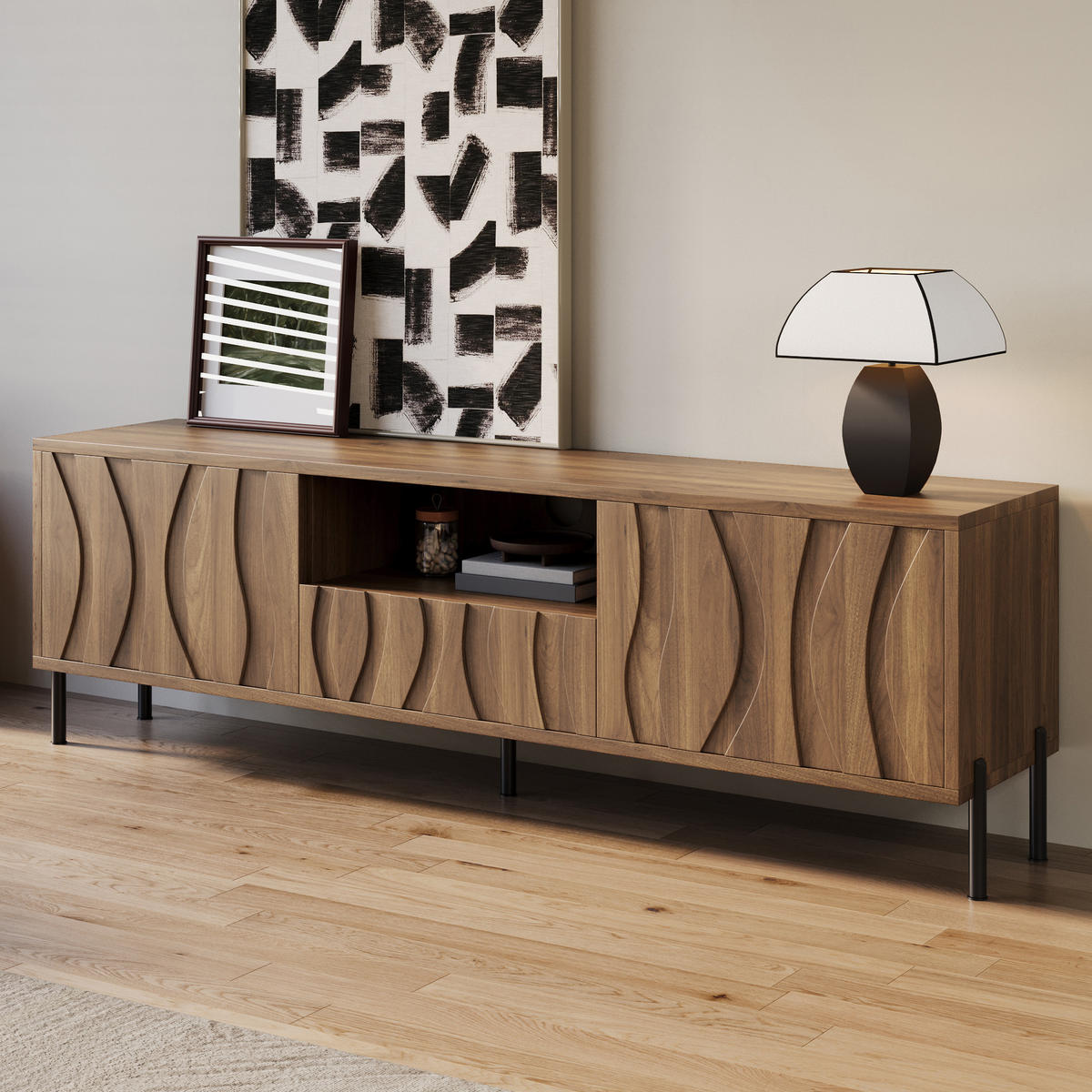 TV-LOWBOARD 160/35/46 cm mit 3 Türen und Kabeldurchlass - Naturfarben, Holzwerkstoff (160/46/35cm) - BEAOK