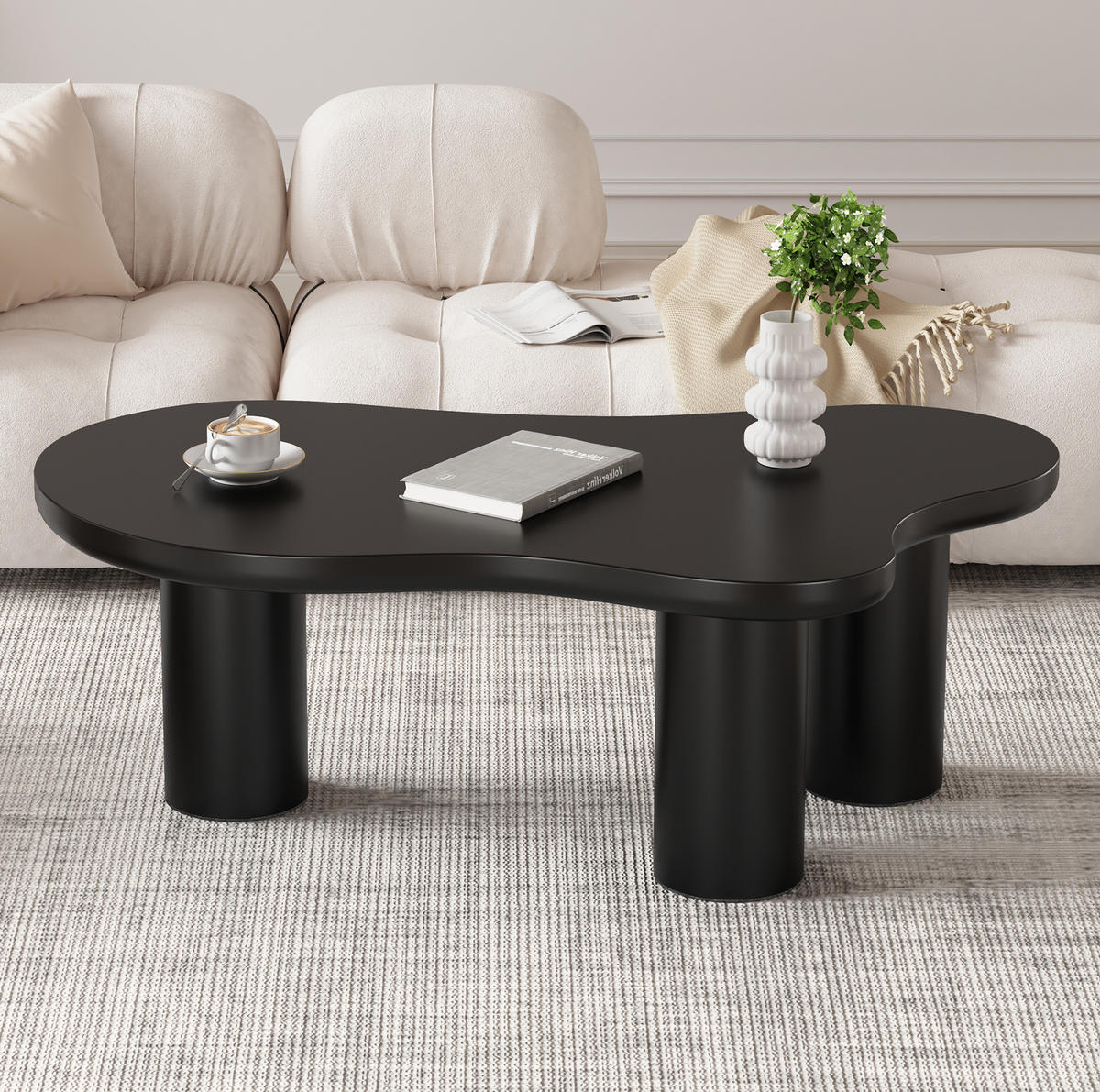 COUCHTISCH aus MDF und PVC 107x66x40,5 cm in Schwarz mit Filzunterlagen - Schwarz, Holzwerkstoff (107/66/40.5cm) - Modfu