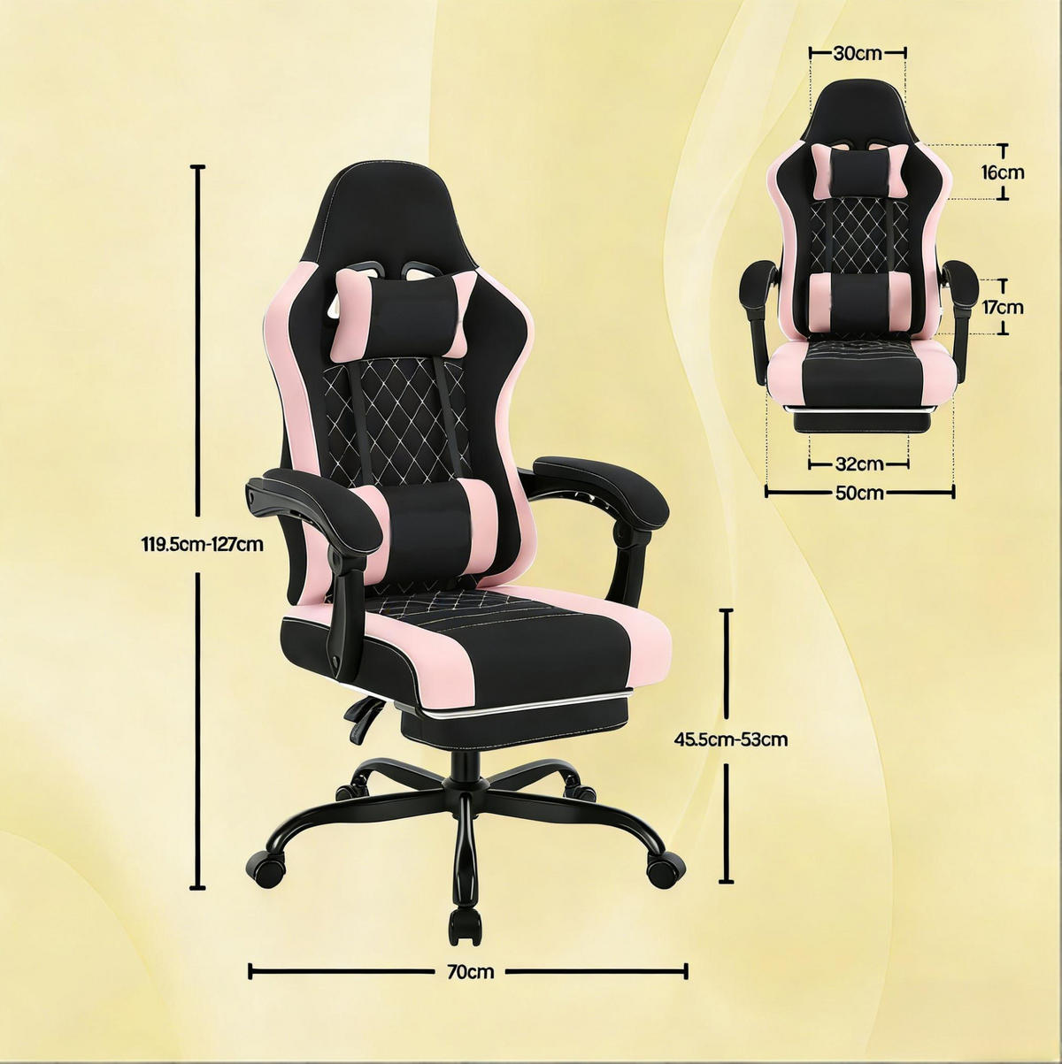 BÜROSTUHL mit Massagefunktion höhenverstellbar Mesh-Stoff Metall Black/Pink - Schwarz, Metall (70/127/70cm) - Meubliv