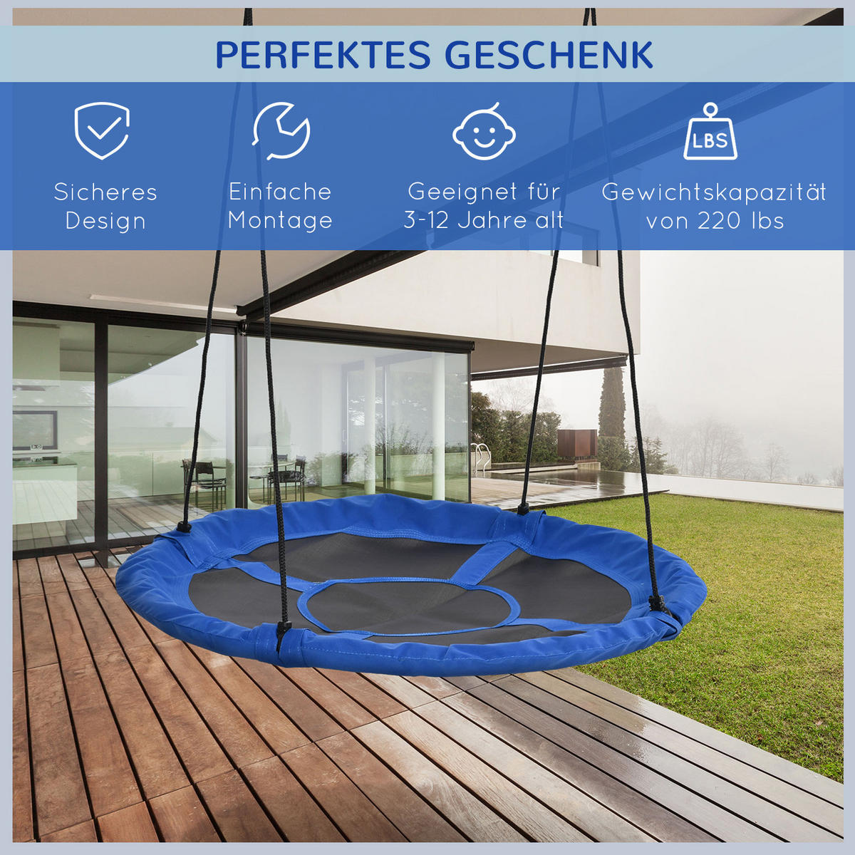 KINDER Nestschaukel - Blau/Schwarz, Kunststoff/Metall (110/110cm) - Outsunny