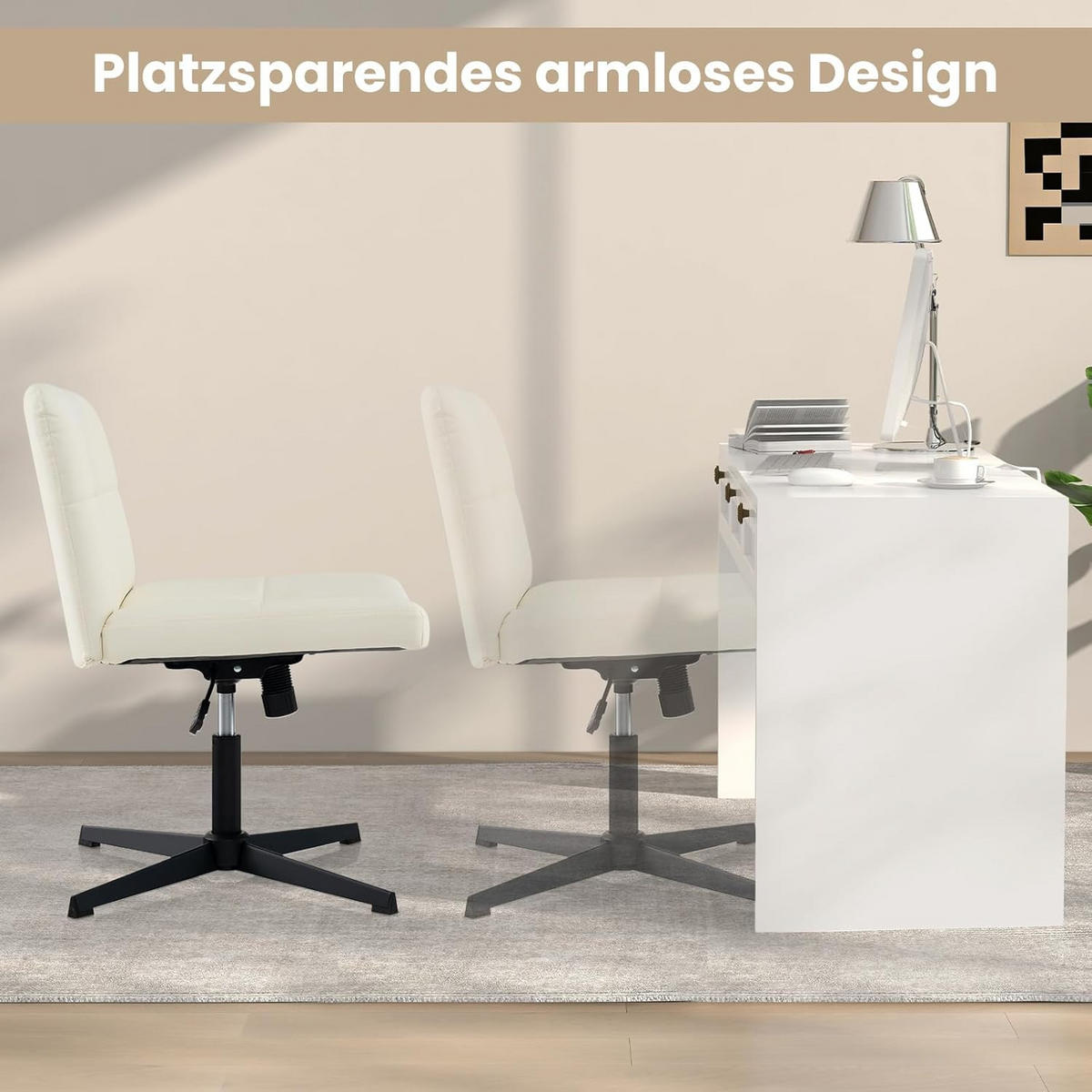 BÜROSTUHL Beige - Beige, Kunststoff (69/89/64cm) - COSTWAY