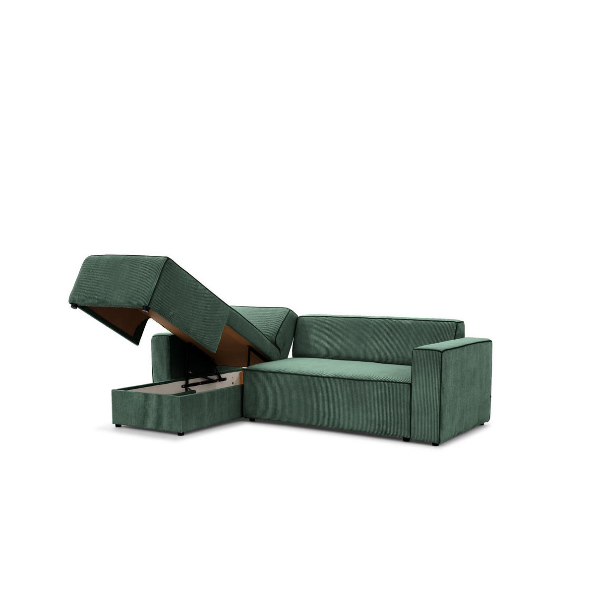 ECKSOFA Schlafsofa Waldo In Poso - Grün, Holzwerkstoff/Textil (260/173cm) - Fun Möbel