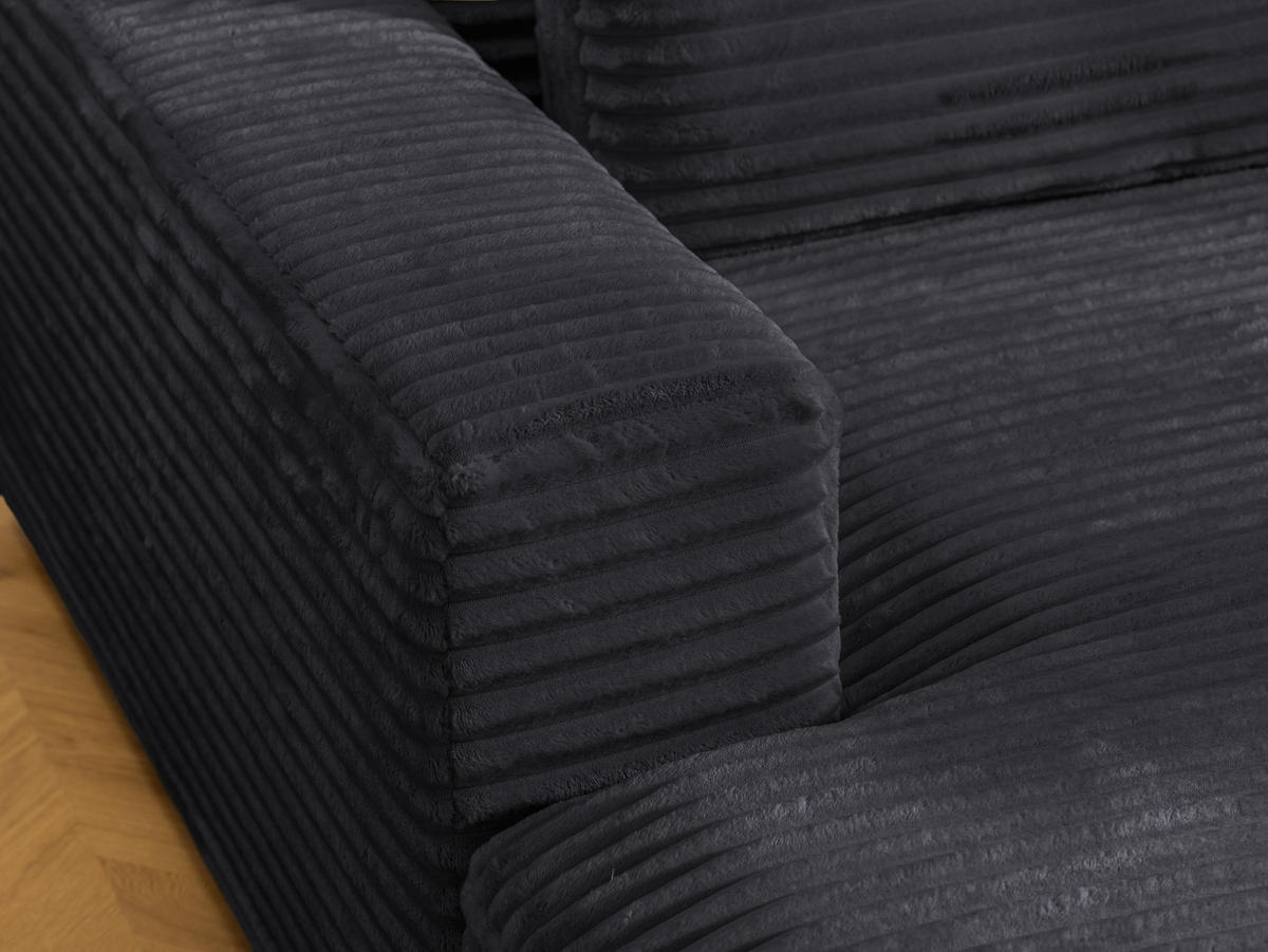 ECKSOFA Wolke mit tiefer Sitzfläche, Schlaffunktion und praktischem Bettkasten aus weichem Schwarz Cordstoff - Schwarz, Holz/Kunststoff (162/225cm) - S-Style