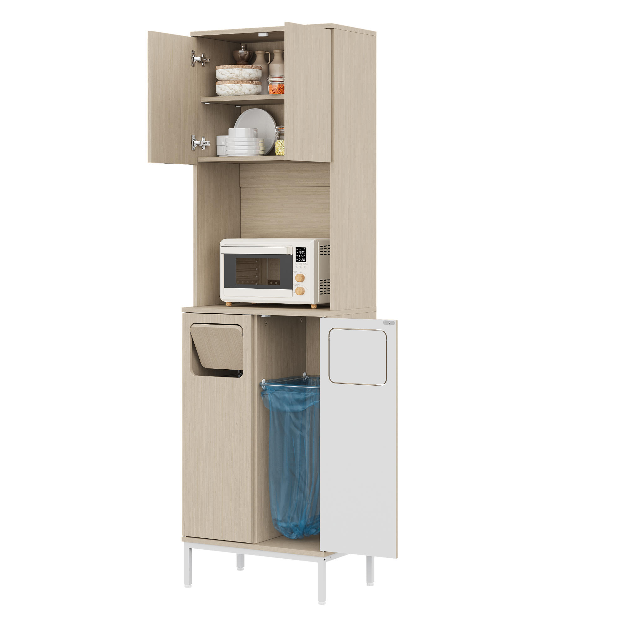 KÜCHENBUFFET 35/53/181 cm weiß aus MDF mit Müllfach - Weiß, Holzwerkstoff (35/181/53cm) - OKWISH